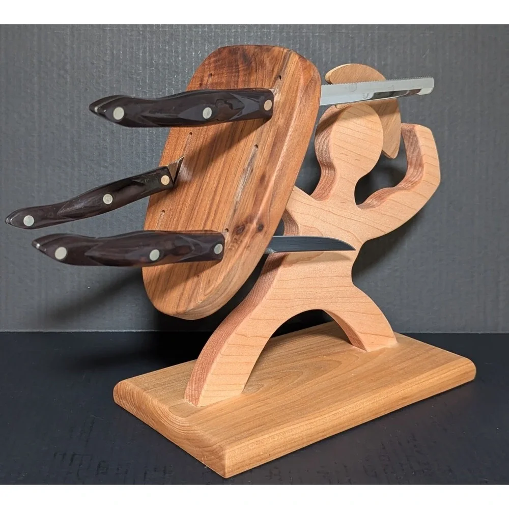 Missing Digit Wood Shop Natural Wood Spartan Warrior Knife‎ Block